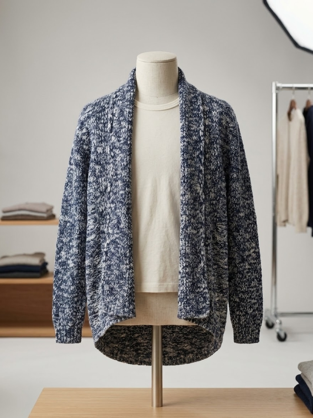 Cat & Jack Navy and White Marled Shawl-Collar Cardigan Girls Size 6 Like New